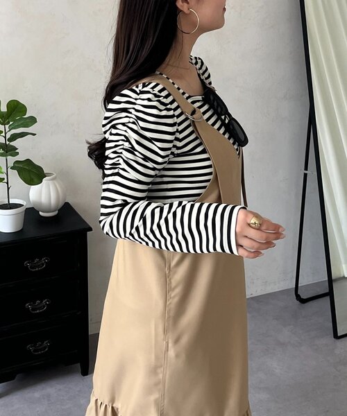 prose verse（プロズヴェール）の「裾フリルVネックジャンスカ（ジャンパースカート・レディース・ベージュ/ブラック・LARGE/MEDIUM）」の14枚目の写真