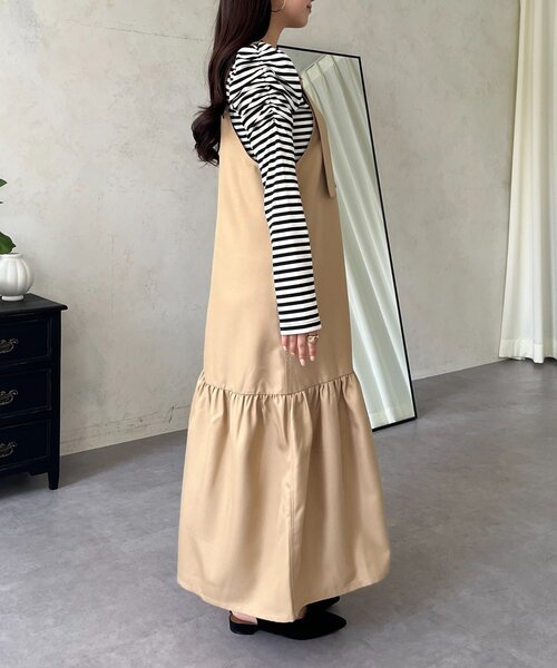 prose verse（プロズヴェール）の「裾フリルVネックジャンスカ（ジャンパースカート・レディース・ベージュ/ブラック・LARGE/MEDIUM）」の6枚目の写真