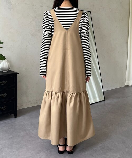 prose verse（プロズヴェール）の「裾フリルVネックジャンスカ（ジャンパースカート・レディース・ベージュ/ブラック・LARGE/MEDIUM）」の7枚目の写真