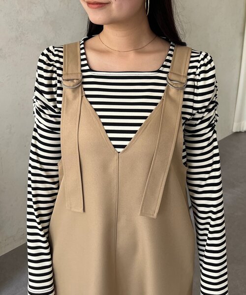 prose verse（プロズヴェール）の「裾フリルVネックジャンスカ（ジャンパースカート・レディース・ベージュ/ブラック・LARGE/MEDIUM）」の8枚目の写真