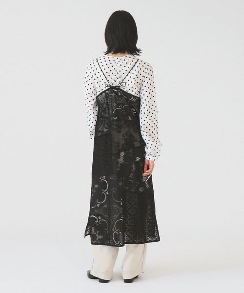 Ray BEAMS（レイビームス）の「レース パッチワーク キャミ ワンピース（ワンピース・レディース・ブラック/オフホワイト・ONE SIZE）」の6枚目の写真