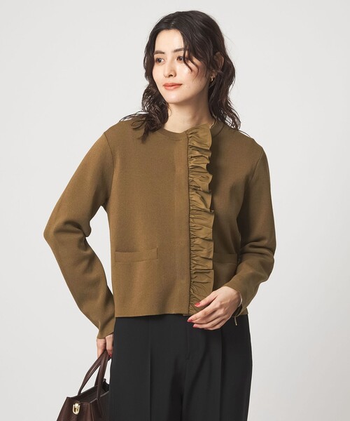 美品✨SANDROサンドロ　金ボタン　ラッフルカラーフリル襟　ニットカーディガン SANDRO ニット カーディガン | ブルー | FARFETCH JP