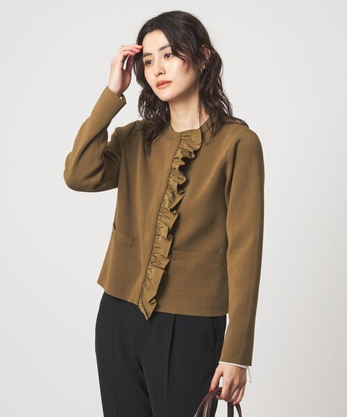 green label relaxing（グリーンレーベルリラクシング）の「フロント フリル ニット カーディガン（カーディガン/ボレロ・レディース・ネイビー/ブラウン系・FREE）」の3枚目の写真