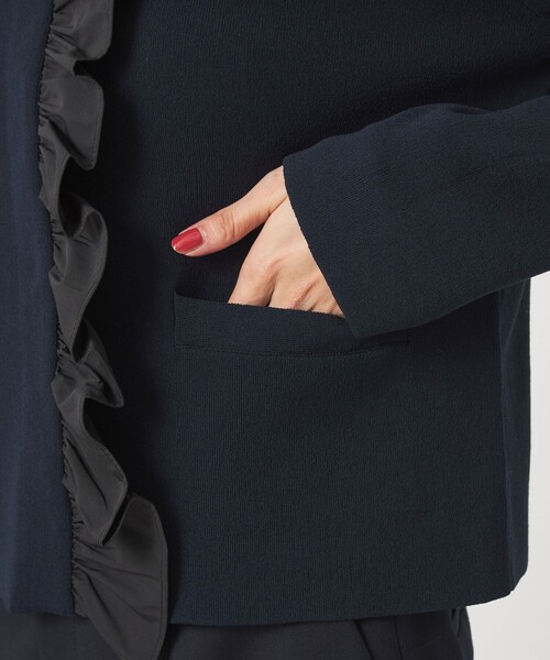 green label relaxing（グリーンレーベルリラクシング）の「フロント フリル ニット カーディガン（カーディガン/ボレロ・レディース・ネイビー/ブラウン系・FREE）」の9枚目の写真