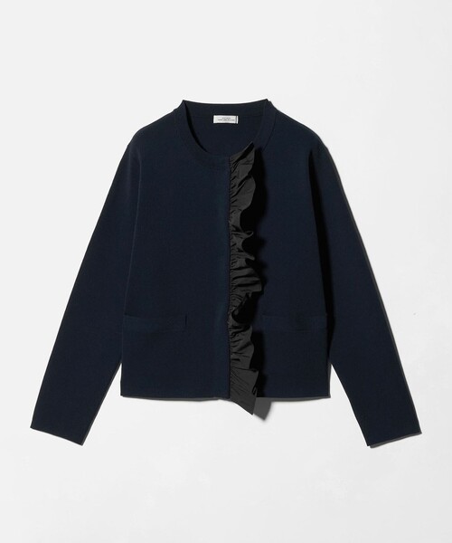 green label relaxing（グリーンレーベルリラクシング）の「フロント フリル ニット カーディガン（カーディガン/ボレロ・レディース・ネイビー/ブラウン系・FREE）」の14枚目の写真