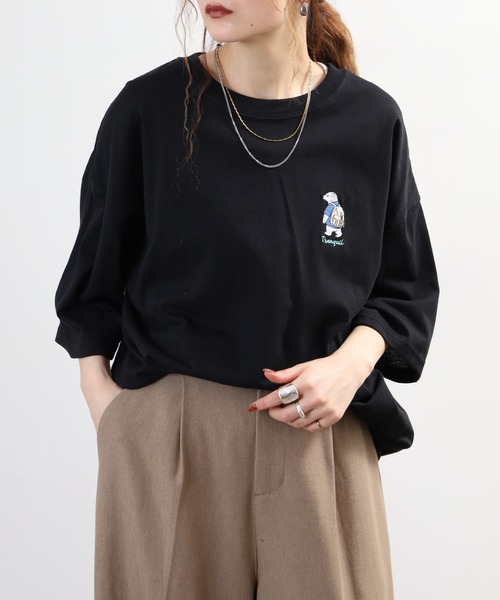 FUNALIVE（ファンアライブ）の「ワイド半袖Tシャツ ワンポイント刺繍（Tシャツ/カットソー・メンズ・杢グレー/ホワイト系3/ダークグリーン/ブラック系2/ブラック系3/ホワイト/ホワイト系2/ブラック/ブラック系4/ライトイエロー系/ミント/ダークネイビー・M/LL/L）」の6枚目の写真