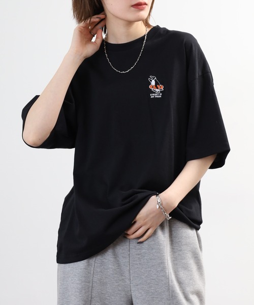 FUNALIVE（ファンアライブ）の「ワイド半袖Tシャツ ワンポイント刺繍（Tシャツ/カットソー・メンズ・杢グレー/ホワイト系3/ダークグリーン/ブラック系2/ブラック系3/ホワイト/ホワイト系2/ブラック/ブラック系4/ライトイエロー系/ミント/ダークネイビー・M/LL/L）」の7枚目の写真