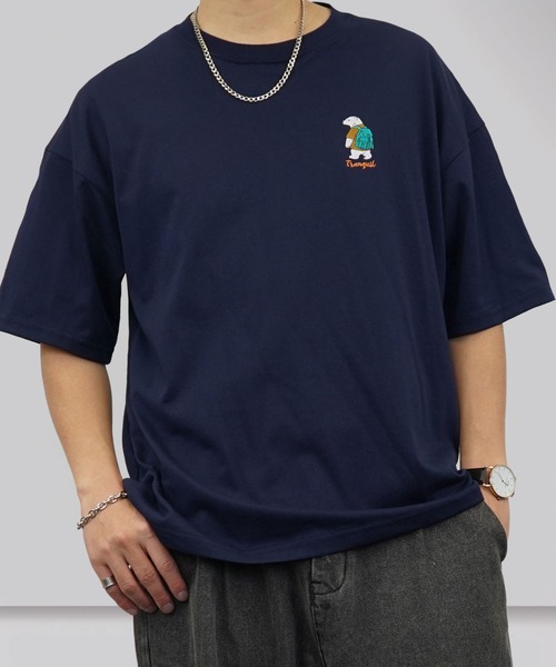 FUNALIVE（ファンアライブ）の「ワイド半袖Tシャツ ワンポイント刺繍（Tシャツ/カットソー・メンズ・杢グレー/ホワイト系3/ダークグリーン/ブラック系2/ブラック系3/ホワイト/ホワイト系2/ブラック/ブラック系4/ライトイエロー系/ミント/ダークネイビー・M/LL/L）」の11枚目の写真