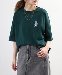 ワイド半袖Tシャツ ワンポイント刺繍