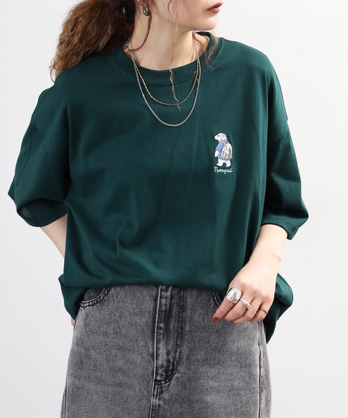 FUNALIVE（ファンアライブ）の「ワイド半袖Tシャツ ワンポイント刺繍（Tシャツ/カットソー・メンズ・杢グレー/ホワイト系3/ダークグリーン/ブラック系2/ブラック系3/ホワイト/ホワイト系2/ブラック/ブラック系4/ライトイエロー系/ミント/ダークネイビー・M/LL/L）」の21枚目の写真