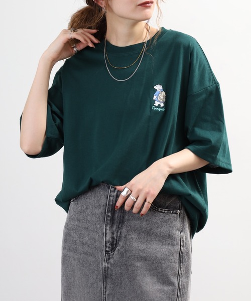 FUNALIVE（ファンアライブ）の「ワイド半袖Tシャツ ワンポイント刺繍（Tシャツ/カットソー・メンズ・杢グレー/ホワイト系3/ダークグリーン/ブラック系2/ブラック系3/ホワイト/ホワイト系2/ブラック/ブラック系4/ライトイエロー系/ミント/ダークネイビー・M/LL/L）」の22枚目の写真