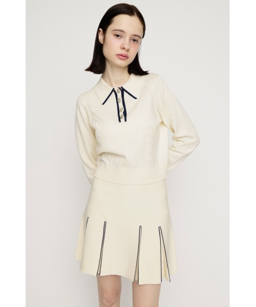 SLY（スライ）の「BICOLOR CABLE KNIT TOPS バイカラーケーブルニットトップス 春服（ニット/セーター・レディース・杢グレー/アイボリー/ブラック・FREE）」の4枚目の写真