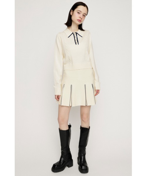 SLY（スライ）の「BICOLOR CABLE KNIT TOPS バイカラーケーブルニットトップス 春服（ニット/セーター・レディース・杢グレー/アイボリー/ブラック・FREE）」の5枚目の写真