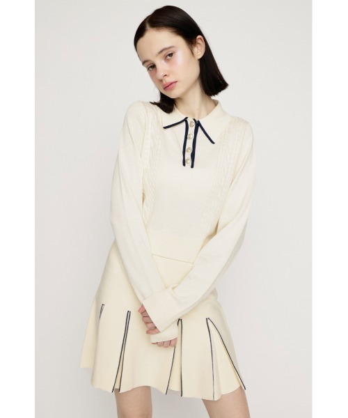 SLY（スライ）の「BICOLOR CABLE KNIT TOPS バイカラーケーブルニットトップス 春服（ニット/セーター・レディース・杢グレー/アイボリー/ブラック・FREE）」の7枚目の写真