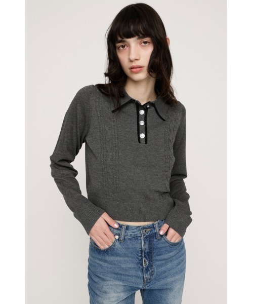 SLY（スライ）の「BICOLOR CABLE KNIT TOPS バイカラーケーブルニットトップス 春服（ニット/セーター・レディース・杢グレー/アイボリー/ブラック・FREE）」の17枚目の写真