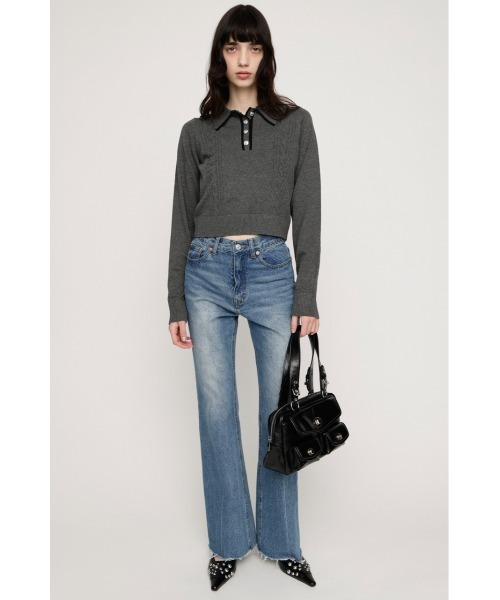 SLY（スライ）の「BICOLOR CABLE KNIT TOPS バイカラーケーブルニットトップス 春服（ニット/セーター・レディース・杢グレー/アイボリー/ブラック・FREE）」の18枚目の写真