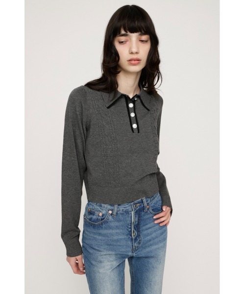 SLY（スライ）の「BICOLOR CABLE KNIT TOPS バイカラーケーブルニットトップス 春服（ニット/セーター・レディース・杢グレー/アイボリー/ブラック・FREE）」の19枚目の写真