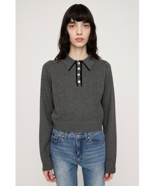 SLY（スライ）の「BICOLOR CABLE KNIT TOPS バイカラーケーブルニットトップス 春服（ニット/セーター・レディース・杢グレー/アイボリー/ブラック・FREE）」の20枚目の写真