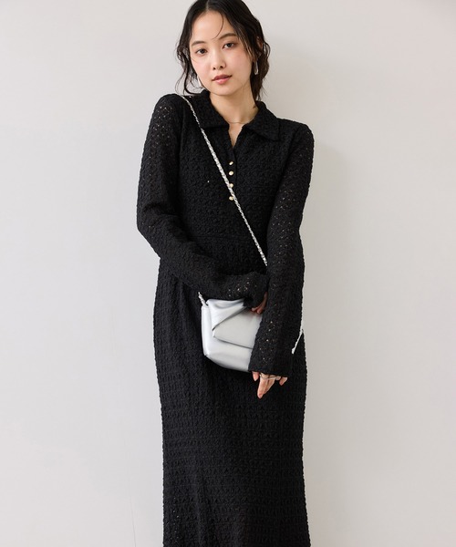 VIS（ビス）の「膨れジャガードカットソーワンピース（ワンピース・レディース・キナリ/ブラック・FREE）」の2枚目の写真