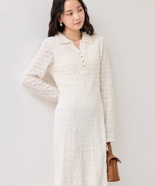 VIS（ビス）の「膨れジャガードカットソーワンピース（ワンピース・レディース・キナリ/ブラック・FREE）」の9枚目の写真