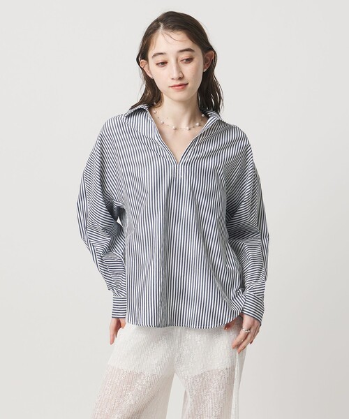 TICCA(ティッカ)の「<TICCA>ストライプ スキッパー シャツ(シャツ/ブラウス・レディース・ネイビー/ライトピンク・FREE)」の3枚目の写真