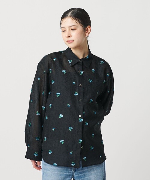 BEAUTY&YOUTH UNITED ARROWS（ビューティーアンドユースユナイテッドアローズ）の「フラワーモチーフ ジャガード シャツ ウォッシャブル（シャツ/ブラウス・レディース・オフホワイト/ブラック・FREE）」の7枚目の写真