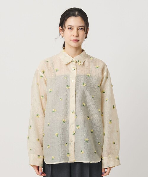 BEAUTY&YOUTH UNITED ARROWS（ビューティーアンドユースユナイテッドアローズ）の「フラワーモチーフ ジャガード シャツ ウォッシャブル（シャツ/ブラウス・レディース・オフホワイト/ブラック・FREE）」の10枚目の写真