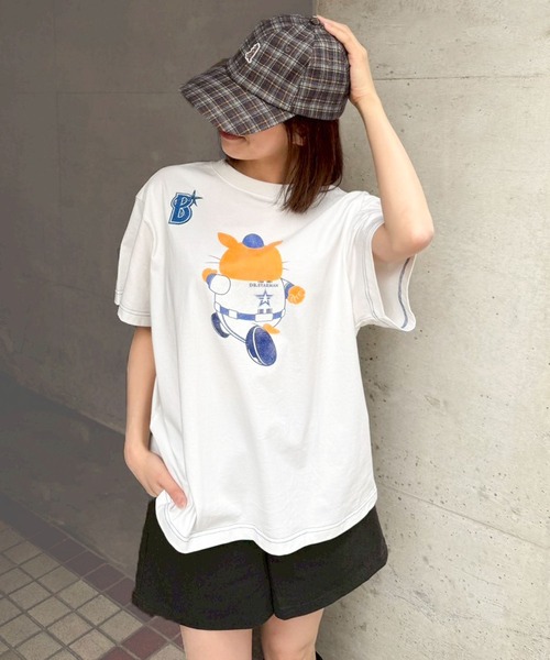 DOUBLE NAME（ダブルネーム）の「【横浜DeNAベイスターズ】  USEDプリント BIGTEE（Tシャツ/カットソー・レディース・ピンク/ブルー・FREE）」の2枚目の写真