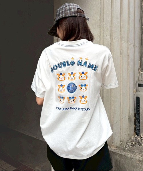 DOUBLE NAME（ダブルネーム）の「【横浜DeNAベイスターズ】  USEDプリント BIGTEE（Tシャツ/カットソー・レディース・ピンク/ブルー・FREE）」の3枚目の写真