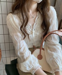 NoBelle（ノベル）の「レースブラウス　Ｖネック長袖シャツ（シャツ/ブラウス）」