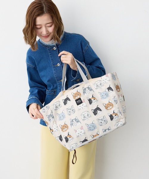 CROSSPLUS ONLINE(クロスプラスオンライン)の「猫柄レジかごバック【撥水・保冷・大容量】(トートバッグ・レディース・アイボリー・フリー)」の10枚目の写真