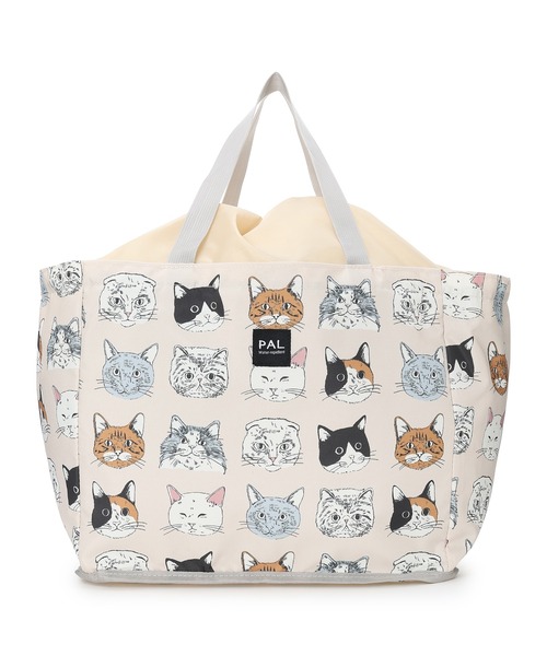 CROSSPLUS ONLINE(クロスプラスオンライン)の「猫柄レジかごバック【撥水・保冷・大容量】(トートバッグ・レディース・アイボリー・フリー)」の2枚目の写真