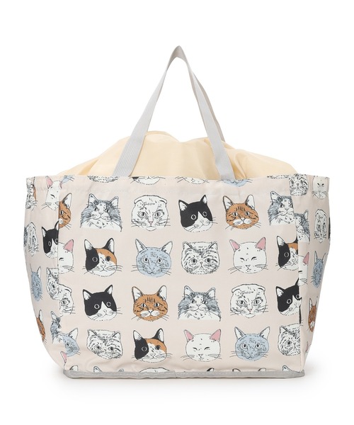 CROSSPLUS ONLINE(クロスプラスオンライン)の「猫柄レジかごバック【撥水・保冷・大容量】(トートバッグ・レディース・アイボリー・フリー)」の4枚目の写真