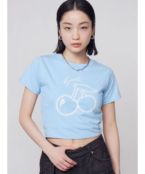 EMODA（エモダ）の「チェリープリントTシャツ【WEB限定カラーあり】（Tシャツ/カットソー・レディース・グレー/チャコールグレー/ホワイト/ブルー・FREE）」の19枚目の写真