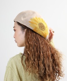 FUNALIVE | サマーニット素材　向日葵柄入りベレー帽(ハンチング/ベレー帽)
