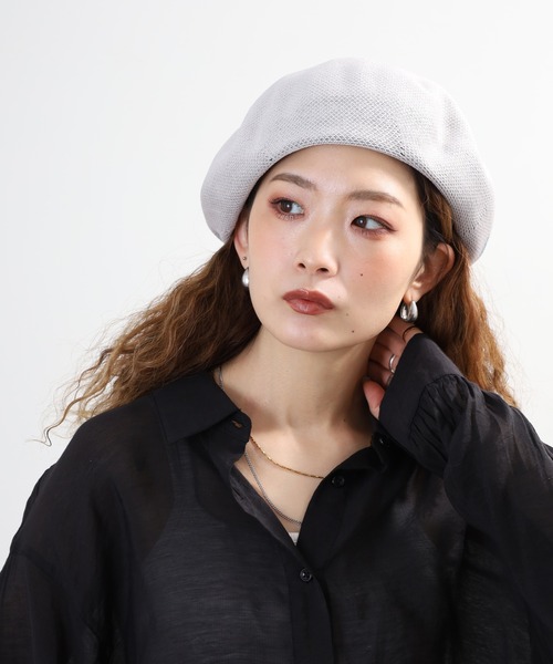 FUNALIVE（ファンアライブ）の「サマーニット素材　向日葵柄入りベレー帽（ハンチング/ベレー帽・レディース・グレー/ベージュ・FREE）」の2枚目の写真