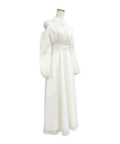 Rose Muse（ロゼミューズ）の「Open shoulder chiffon dress（ドレス・レディース・アイボリー/ブラック・FREE）」の6枚目の写真