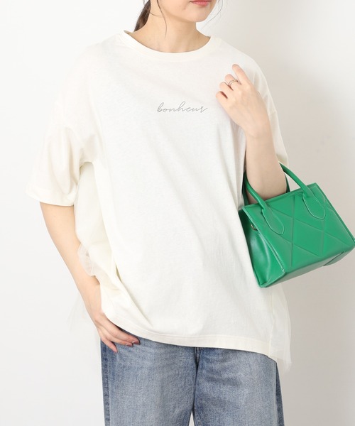 FUNALIVE(ファンアライブ)の「ロゴプリントOE天竺異素材ドッキング半袖PO(Tシャツ/カットソー・レディース・ネイビー/アイボリー/ブラック/杢グレー・M~L)」の6枚目の写真