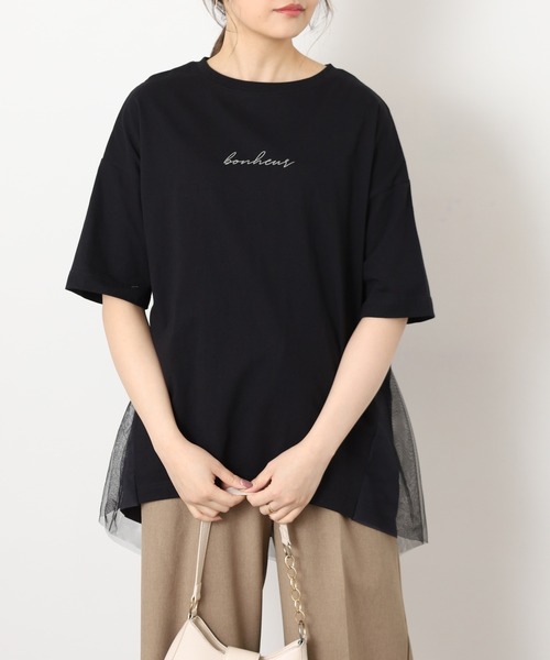 FUNALIVE(ファンアライブ)の「ロゴプリントOE天竺異素材ドッキング半袖PO(Tシャツ/カットソー・レディース・ネイビー/アイボリー/ブラック/杢グレー・M~L)」の17枚目の写真