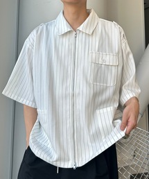 ダブルジップミリタリーストライプシャツ