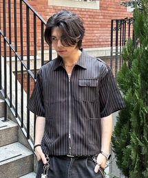 MandO（Auntie Rosa）（エムオー）の「ダブルジップミリタリーストライプシャツ（シャツ/ブラウス）」