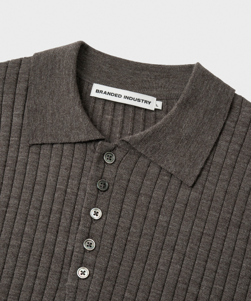 BRANDED（ブランデッド）の「GRACE MERINO WOOL POLO KNIT [MELANGE BROWN]（ニット/セーター・メンズ・その他・MEDIUM/LARGE/X-LARGE）」の3枚目の写真
