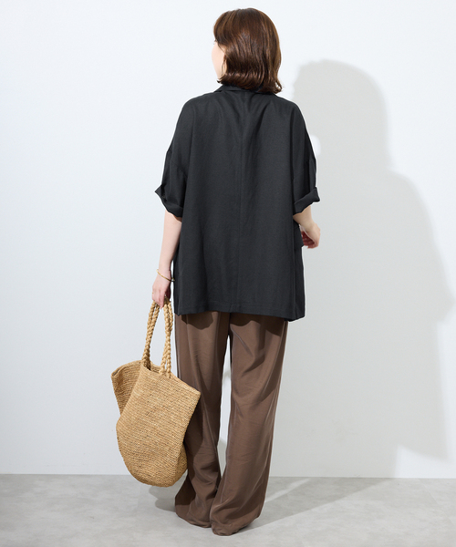 SLOBE IENA(スローブイエナ)の「《WEB限定/追加》リネンレーヨンハーフスリーブジャケット(その他アウター・レディース・ブラック/カーキ・36/38)」の5枚目の写真