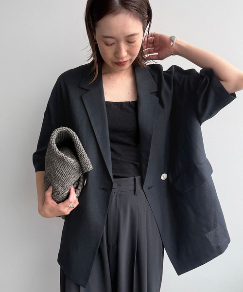 SLOBE IENA(スローブイエナ)の「《WEB限定/追加》リネンレーヨンハーフスリーブジャケット(その他アウター・レディース・ブラック/カーキ・36/38)」の9枚目の写真