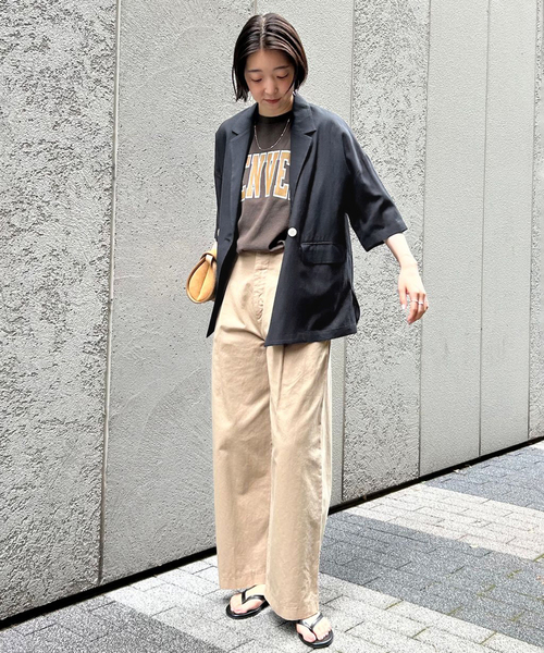 SLOBE IENA(スローブイエナ)の「《WEB限定/追加》リネンレーヨンハーフスリーブジャケット(その他アウター・レディース・ブラック/カーキ・36/38)」の14枚目の写真