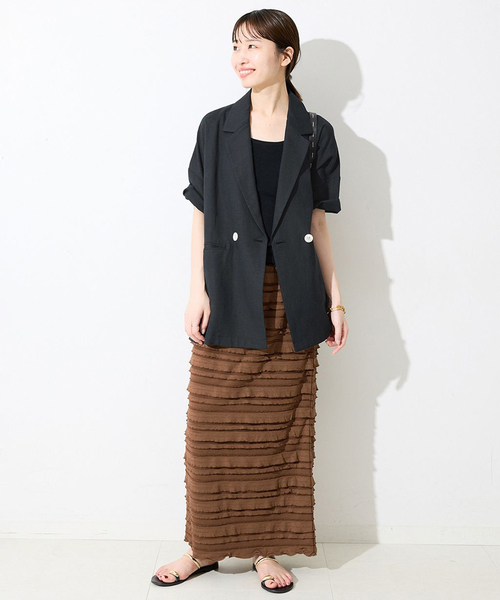 SLOBE IENA(スローブイエナ)の「《WEB限定/追加》リネンレーヨンハーフスリーブジャケット(その他アウター・レディース・ブラック/カーキ・36/38)」の16枚目の写真