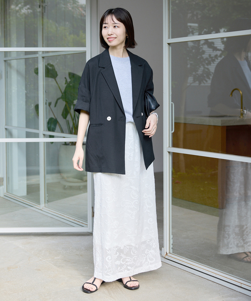 SLOBE IENA(スローブイエナ)の「《WEB限定/追加》リネンレーヨンハーフスリーブジャケット(その他アウター・レディース・ブラック/カーキ・36/38)」の20枚目の写真