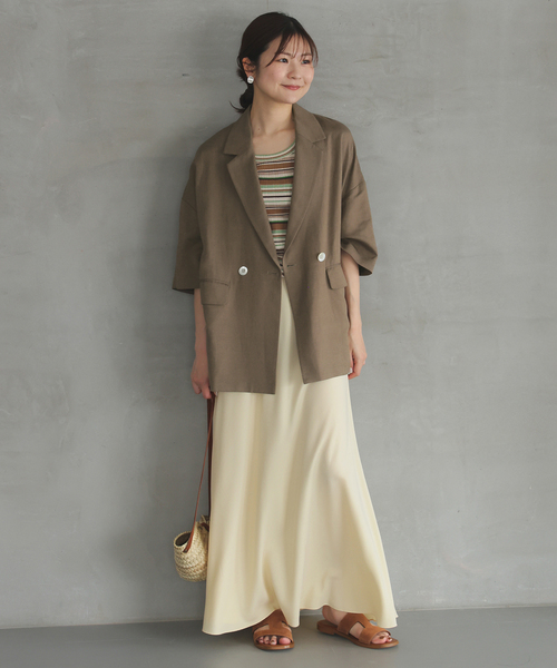 SLOBE IENA(スローブイエナ)の「《WEB限定/追加》リネンレーヨンハーフスリーブジャケット(その他アウター・レディース・ブラック/カーキ・36/38)」の22枚目の写真