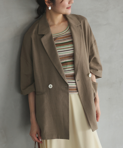 SLOBE IENA(スローブイエナ)の「《WEB限定/追加》リネンレーヨンハーフスリーブジャケット(その他アウター・レディース・ブラック/カーキ・36/38)」の20枚目の写真