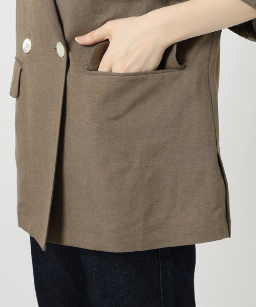 SLOBE IENA（スローブイエナ）の「《WEB限定/追加》リネンレーヨンハーフスリーブジャケット（その他アウター・レディース・ブラック/カーキ・36/38）」の5枚目の写真